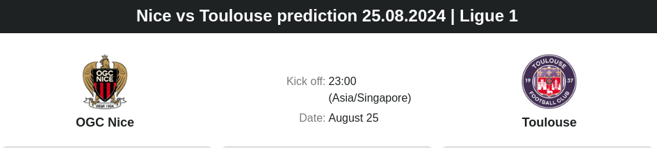 Nice vs Toulouse Prediction, Odds & Betting Tips | 25.08.2024 | Ligue 1 - ตลาดลูกหนัง ทีเด็ดบอลเต็ง