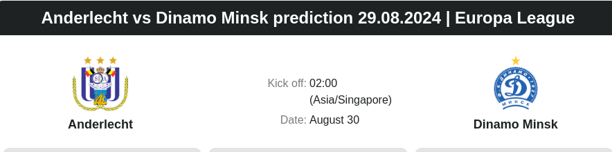 Anderlecht vs Dinamo Minsk prediction 29.08.2024 | Europa League - ตลาดลูกหนัง ทีเด็ดบอลเต็ง