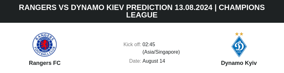 ตลาดลูกหนัง ทีเด็ดบอลเต็ง - Rangers vs Dynamo Kiev Prediction 13.08.2024 | Champions League