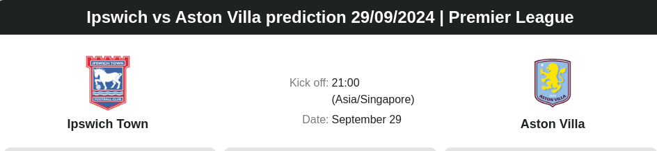 Ipswich vs Aston Villa prediction 29.09.2024 | Premier League  - ตลาดลูกหนัง ทีเด็ดบอลเต็ง