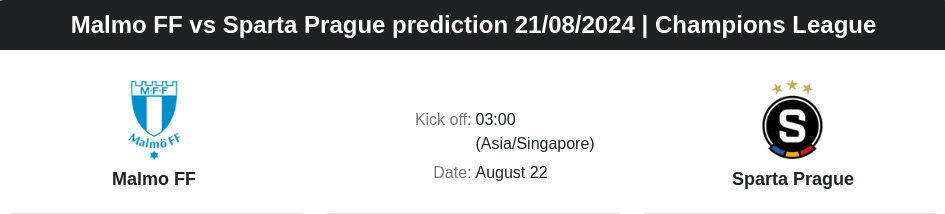 Malmo FF vs Sparta Prague prediction 21.08.2024 | Champions League - ตลาดลูกหนัง ทีเด็ดบอลเต็ง