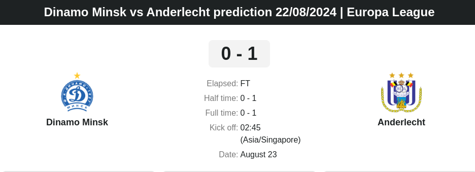 Dinamo Minsk vs Anderlecht prediction 22.08.2024 | Europa League- ตลาดลูกหนัง ทีเด็ดบอลเต็ง