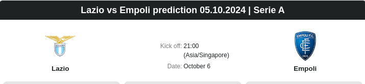 Lazio vs Empoli prediction 05.10.2024 | Serie A - ตลาดลูกหนัง ทีเด็ดบอลเต็ง