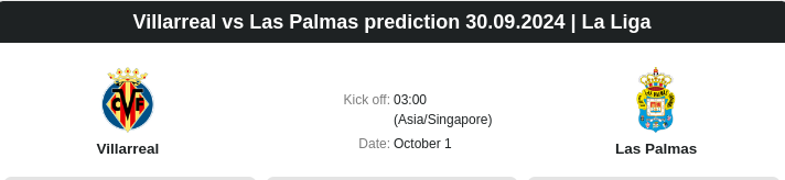 Villarreal vs Las Palmas prediction 30.09.2024 | La Liga - ตลาดลูกหนัง ทีเด็ดบอลเต็ง