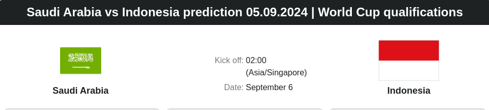 Saudi Arabia vs Indonesia prediction 05.09.2024 | World Cup qualifications - ตลาดลูกหนัง ทีเด็ดบอลเต็ง