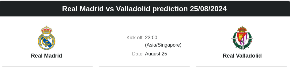 Real Madrid vs Valladolid prediction 25/08/2024  - ตลาดลูกหนัง ทีเด็ดบอลเต็ง