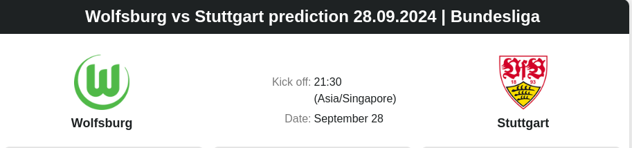 Wolfsburg vs Stuttgart prediction 28.09.2024 | Bundesliga - ตลาดลูกหนัง ทีเด็ดบอลเต็ง