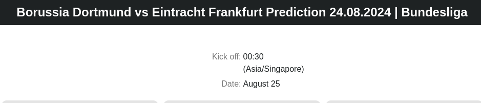 Borussia Dortmund vs Eintracht Frankfurt Prediction 24.08.2024 | Bundesliga - ตลาดลูกหนัง ทีเด็ดบอลเต็ง