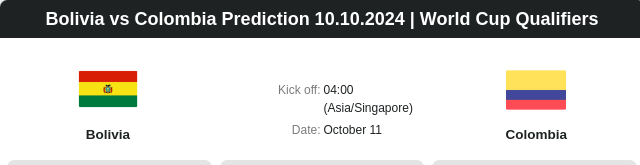 Bolivia vs Colombia Prediction 10.10.2024 | World Cup Qualifiers ตลาดลูกหนัง ทีเด็ดบอลเต็ง