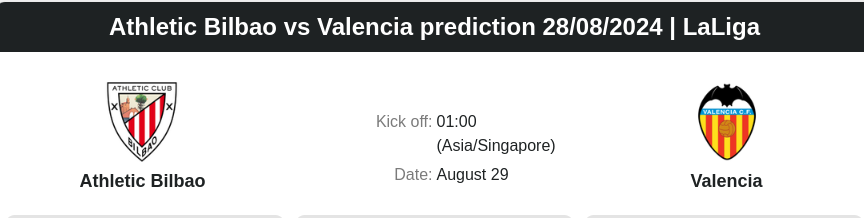 Athletic Bilbao vs Valencia prediction 28/08/2024 | LaLiga - ตลาดลูกหนัง ทีเด็ดบอลเต็ง