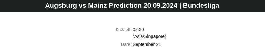 Augsburg vs Mainz Prediction 20.09.2024 | Bundesliga - ตลาดลูกหนัง ทีเด็ดบอลเต็ง