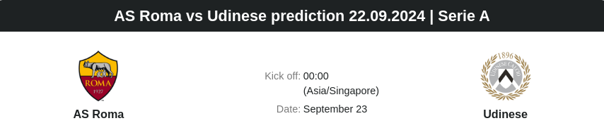 AS Roma vs Udinese prediction 22.09.2024 | Serie A  - ตลาดลูกหนัง ทีเด็ดบอลเต็ง