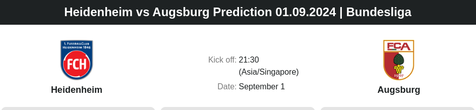 Heidenheim vs Augsburg Prediction 01.09.2024 | Bundesliga  - ตลาดลูกหนัง ทีเด็ดบอลเต็ง