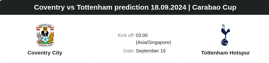 Coventry vs Tottenham prediction 18.09.2024 | Carabao Cup - ตลาดลูกหนัง ทีเด็ดบอลเต็ง