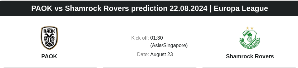 PAOK vs Shamrock Rovers prediction 22.08.2024 | Europa League - ตลาดลูกหนัง ทีเด็ดบอลเต็ง