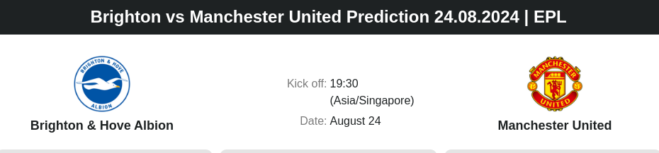 Brighton vs Manchester United Prediction 24.08.2024 | EPL - ตลาดลูกหนัง ทีเด็ดบอลเต็ง