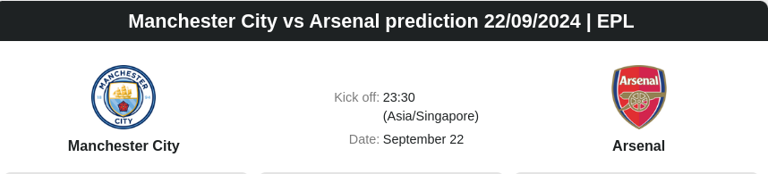 Manchester City vs Arsenal prediction 22/09/2024 | EPL - ตลาดลูกหนัง ทีเด็ดบอลเต็ง