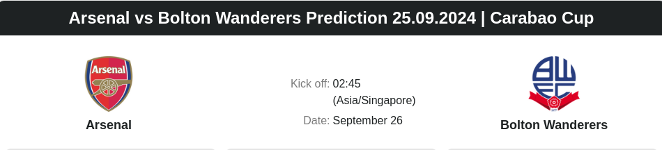 Arsenal vs Bolton Wanderers Prediction 25.09.2024 | Carabao Cup - ตลาดลูกหนัง ทีเด็ดบอลเต็ง