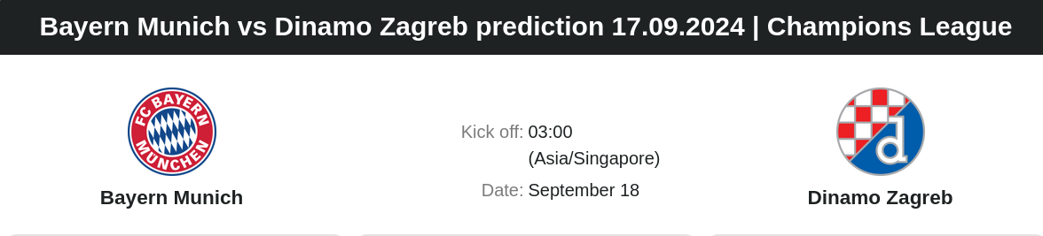 Bayern Munich vs Dinamo Zagreb prediction 17.09.2024 | Champions League - ตลาดลูกหนัง ทีเด็ดบอลเต็ง