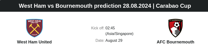 West Ham vs Bournemouth prediction 28.08.2024 | Carabao Cup  - ตลาดลูกหนัง ทีเด็ดบอลเต็ง