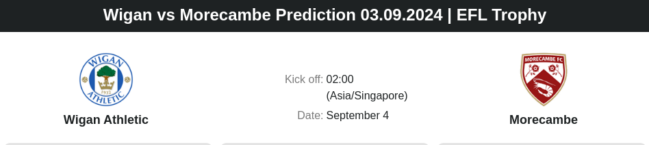 Wigan vs Morecambe Prediction 03.09.2024 | EFL Trophy - ตลาดลูกหนัง ทีเด็ดบอลเต็ง