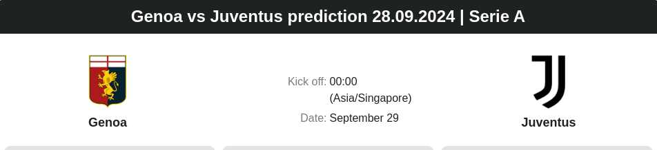 Genoa vs Juventus prediction 28.09.2024 | Serie A - ตลาดลูกหนัง ทีเด็ดบอลเต็ง