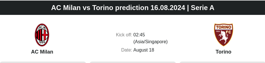 ตลาดลูกหนัง ทีเด็ดบอลเต็ง - AC Milan vs Torino prediction 16.08.2024 | Serie A