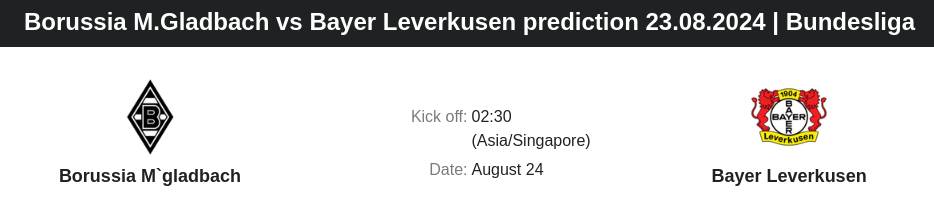 Borussia M.Gladbach vs Bayer Leverkusen prediction 23.08.2024 | Bundesliga - ตลาดลูกหนัง ทีเด็ดบอลเต็ง