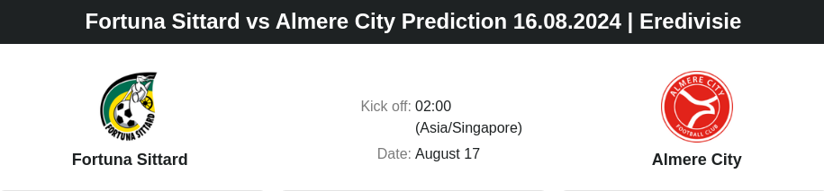 ตลาดลูกหนัง ทีเด็ดบอลเต็ง - Fortuna Sittard vs Almere City Prediction 16.08.2024 | Eredivisie