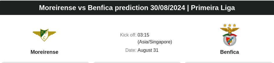 Moreirense vs Benfica prediction 30.08.2024 | Primeira Liga - ตลาดลูกหนัง ทีเด็ดบอลเต็ง