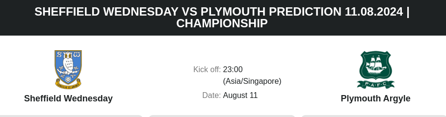 ตลาดฟุตบอล เคล็ดลับการเดิมพันฟุตบอล - Sheffield Wednesday vs Plymouth Prediction 11.08.2024 | Championship