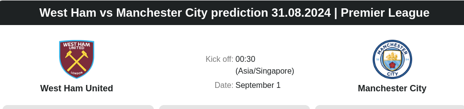 West Ham vs Manchester City prediction 31.08.2024 | Premier League - ตลาดลูกหนัง ทีเด็ดบอลเต็ง