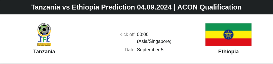 Tanzania vs Ethiopia Prediction 04.09.2024 | ACON Qualification  - ตลาดลูกหนัง ทีเด็ดบอลเต็ง