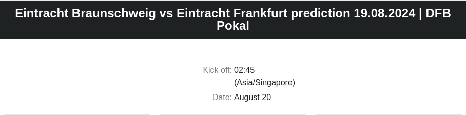 Eintracht Braunschweig vs Eintracht Frankfurt prediction 19.08.2024 | DFB Pokal - ตลาดลูกหนัง ทีเด็ดบอลเต็ง