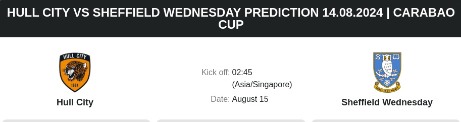 ตลาดลูกหนัง ทีเด็ดบอลเต็ง - Hull City vs Sheffield Wednesday Prediction 14.08.2024 | Carabao Cup