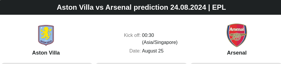 Aston Villa vs Arsenal prediction 24.08.2024 | EPL - ตลาดลูกหนัง ทีเด็ดบอลเต็ง