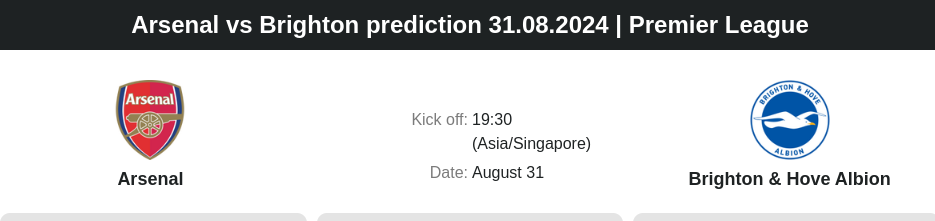 Arsenal vs Brighton prediction 31.08.2024 | Premier League  - ตลาดลูกหนัง ทีเด็ดบอลเต็ง